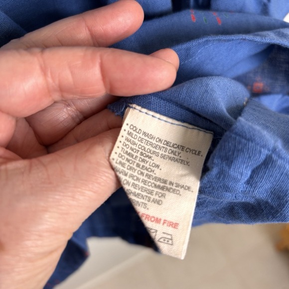 FabIndia Women's XS Tunic Top‎ Linen Blend Blue Rainbow Pattern Blouse EUC - Picture 10 of 14